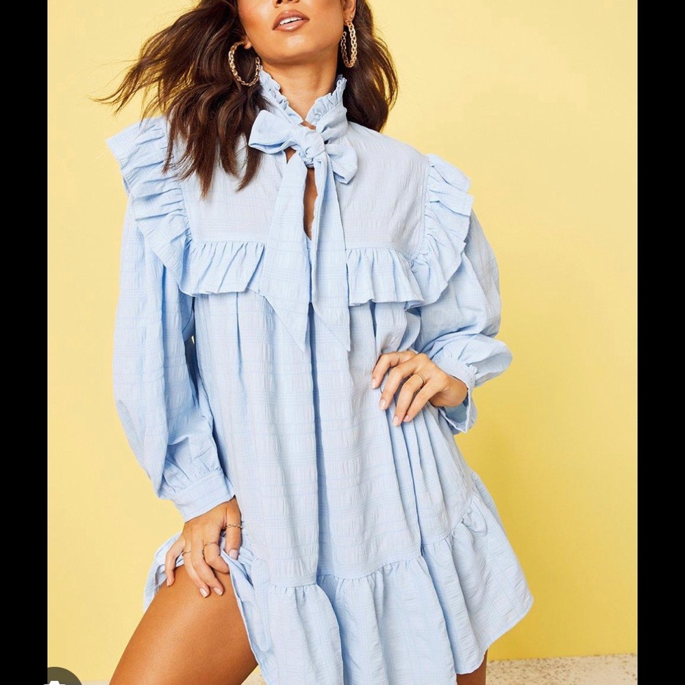 Boohoo Blue Ruffle Dress